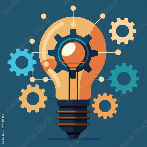 A light bulb made of interconnected gears representing learning. vektor illustation