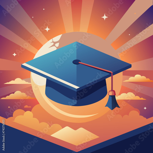 A graduation cap being tossed into the air in celebration. vektor illustation