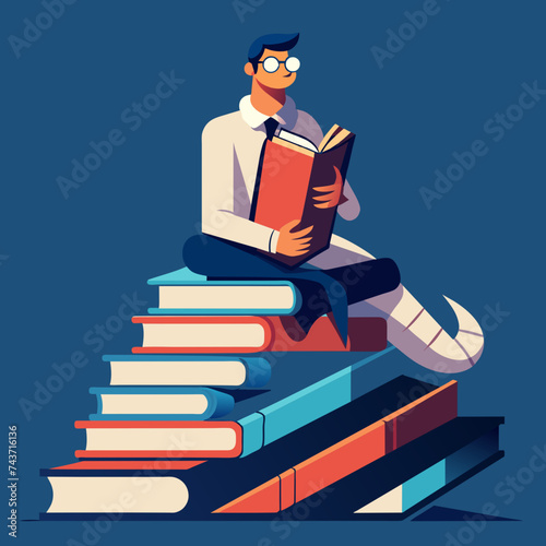 A bookworm wrapped around a stack of books. vektor illustation