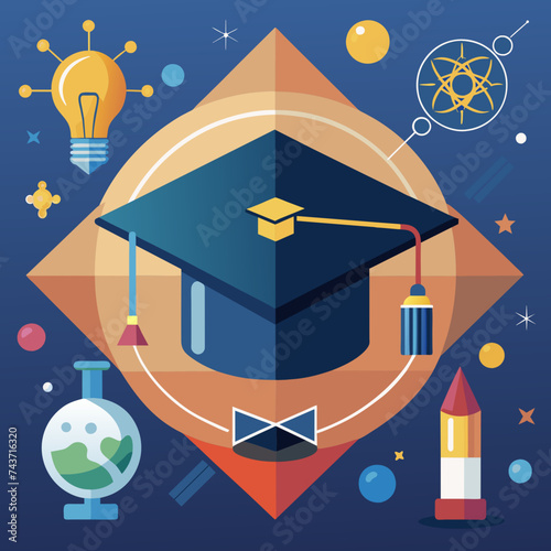 A graduation cap adorned with symbols representing different fields of study. vektor illustation
