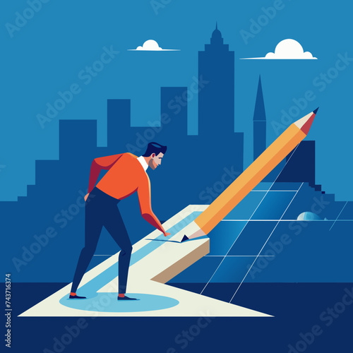 A pencil sketching out the blueprint for a bright future. vektor illustation