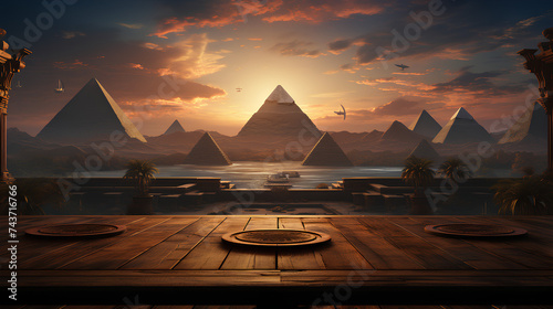 empty table wooden with landscape egypt background