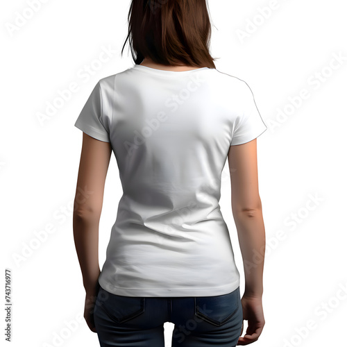 White blank t shirt template on womans back. front view