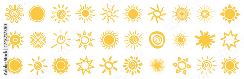 Sun icon collection. Set of abstract sun icons in hand drawing style. Sun sign collection. Sun icons set