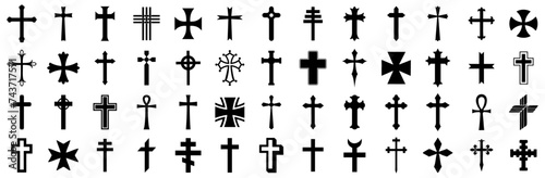 Christian cross set. Abstract religious cross icon collection. Set of cross icons for religion. Cross shape collection photo