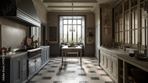 Empty beautiful modern kitchen interior background in clean and bright.