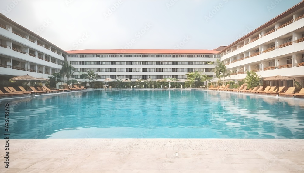 Outdoor swimming pool around hotel and resort - Holiday Vacation concept