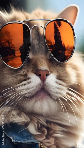 A cat decked up for the impending summer with sunglasses 