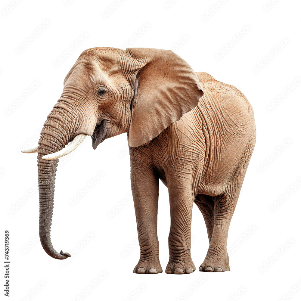 Fototapeta premium African Elephant Standing Isolated on White