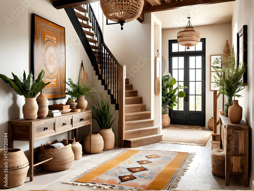 Bohemian Bliss: Stylish Entry Graced by Artisanal Staircase

