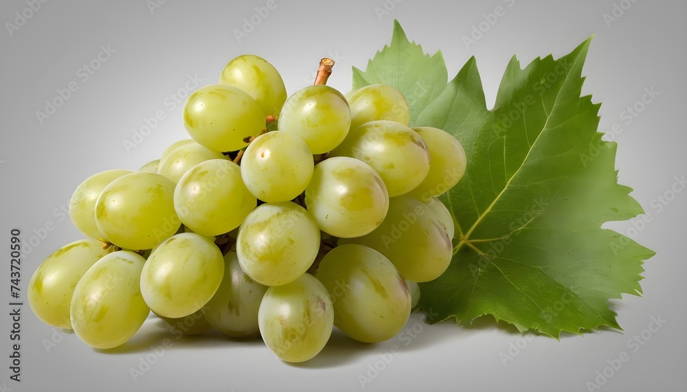 Ripe grapes with leaves isolated