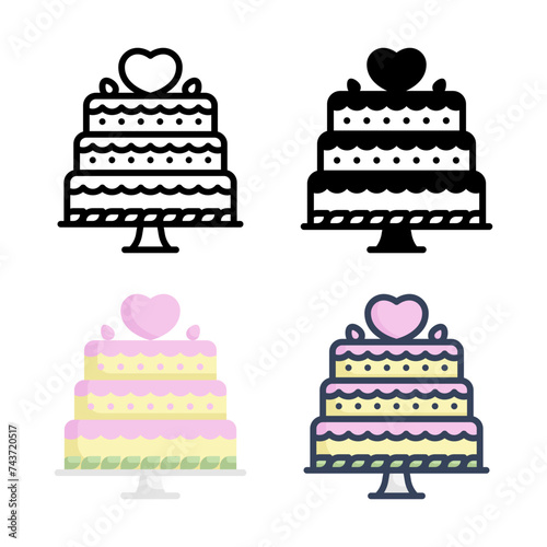 Wedding Cake icon set style collection in line, solid, flat, flat line style on white background