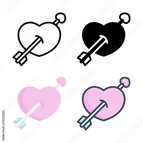 Cupid Arrow icon set style collection in line, solid, flat, flat line style on white background