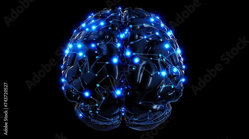 Human brain digital illustration glowing with blue technology circuits a nexus of thought