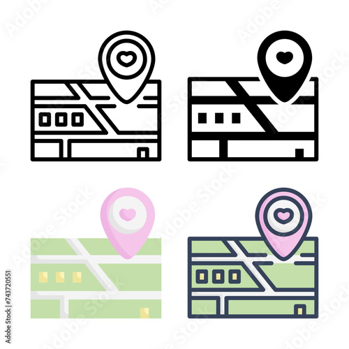 Wedding Location icon set style collection in line, solid, flat, flat line style on white background