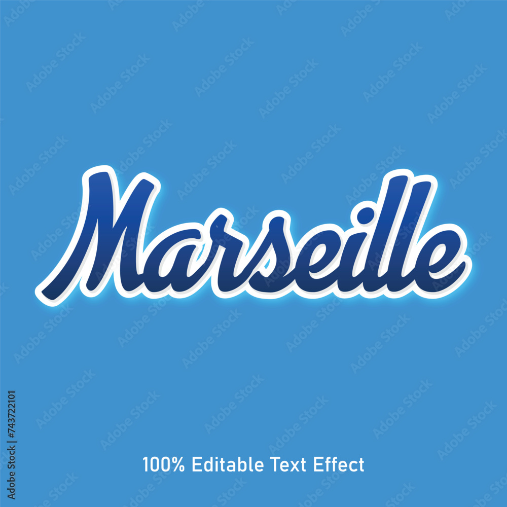 Marseille text effect vector. Editable college t-shirt design printable text effect vector. 3d text effect vector.