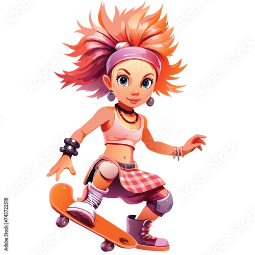 vector girl playing skateboard 