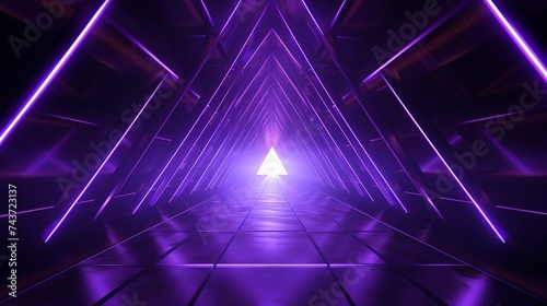 Triangle tunnel strobe purple 3d Abstract digital background with neon purple triangle