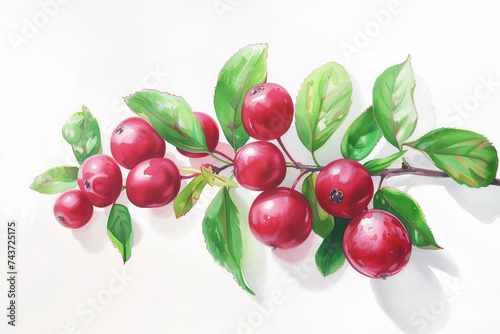 Illustration of red rose hip berries on white background