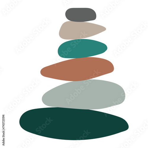 Yoga, balance stone vector illustration. Soft nature colors. Balance made of colored stones. Hand drawn illustration. Stacked pebbles. Poster, flyer, card, wallpaper, brochure.