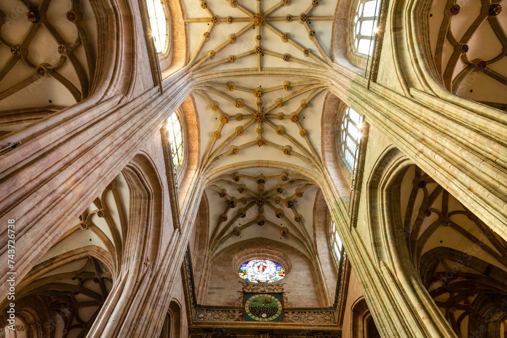 Gothic ceiling and columns of the Astorga Cathedral
