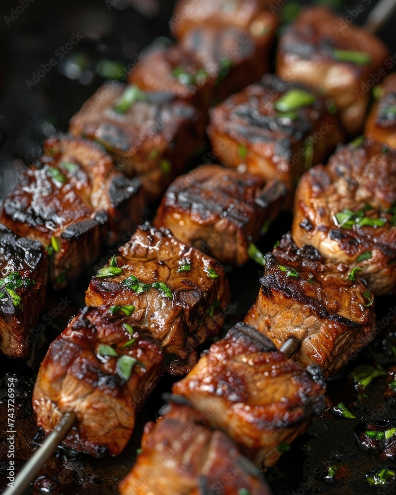 summer picnic concept. closeup of bbq skewers on the grill. ai generated