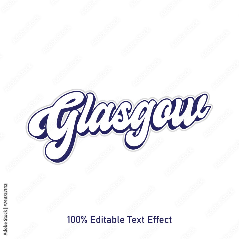 Glasgow text effect vector. Editable college t-shirt design printable text effect vector. 3d text effect vector.