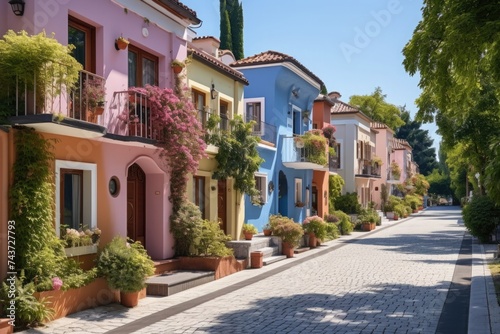 Colorful houses. multi-colored  bright architecture. old buildings and structures. street in a European city.