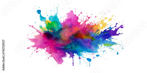Bright colorful watercolor splash splatter stain brush strokes on white background. Modern vibrant aquarelle spot. Rainbow trendy isolated design on white. Element. Vector watercolor illustration.	 photo