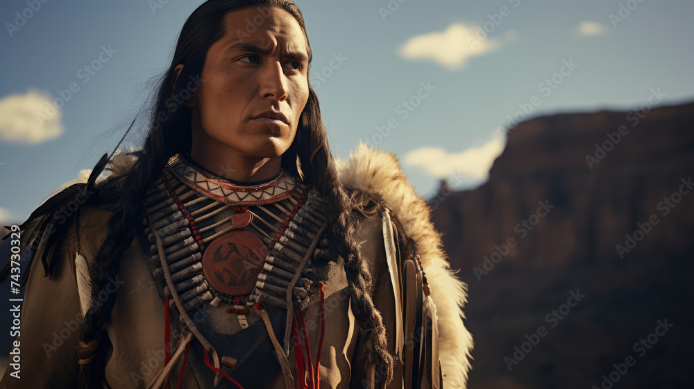 Proud Cherokee Man in Traditional Attire