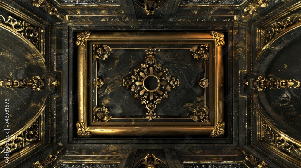 Ornate golden ceiling detail with intricate designs. Ornate golden ceiling detail with intricate designs.
