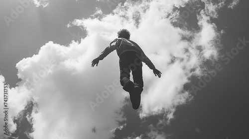 man in sky, black and white. professional photography
