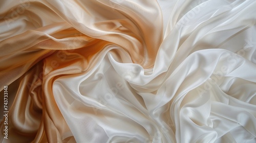 Elegant Waves of White and Golden Satin Fabric Texture