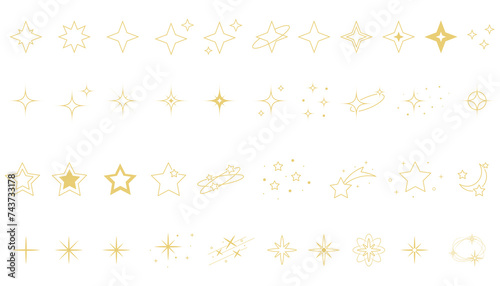 Set of Stars Icons   Decorative Linar Elements  Collection Stars  Sparkles  Shapes. Icons  Outline  Hand Drawn  Isolated  Glittering  Style  Doodle  Abstract  Symbol  Gold