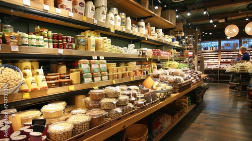 Interior of a gourmet food store with various products. photo