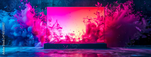Abstract Pink and Blue Paint Explosion on Black Background, led TV photo