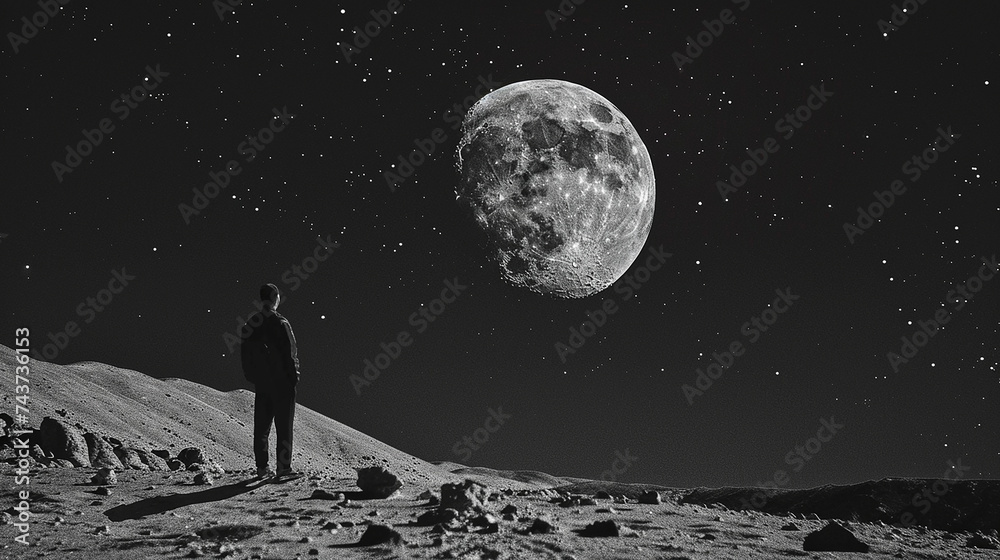 back view of a man watching moon, professional photography. Generative Ai. back view of a man watching moon, professional photography. Generative Ai.