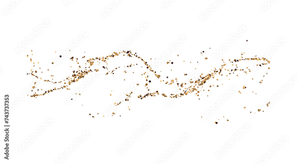 Vector illustration depicting coffee or chocolate powder in motion, creating a dust cloud that splashes on the ground. The background is light and isolated. Format PNG.	