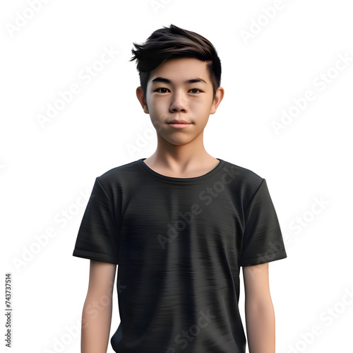 Portrait of young Asian man in black t shirt isolated on white background