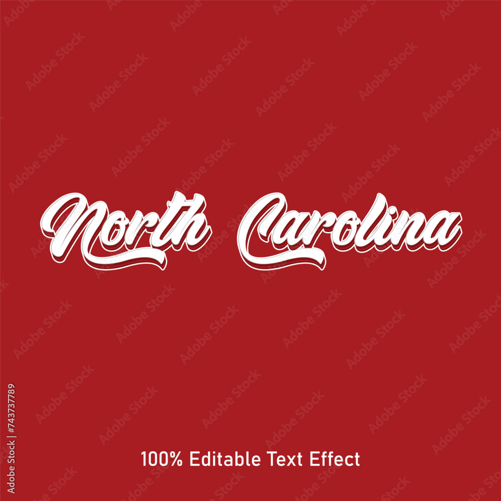 North Carolina text effect vector. Editable college t-shirt design printable text effect vector. 3d text effect vector.