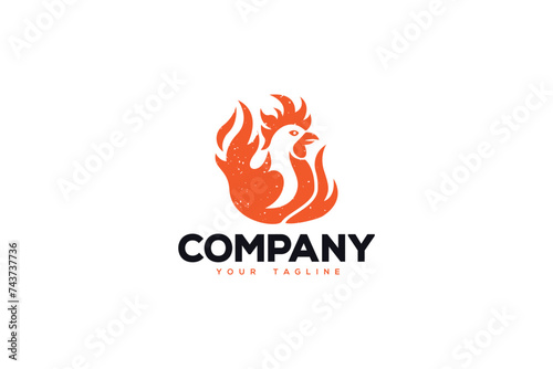 Vintage looking logo design of a flaming rooster with a grainy texture. 