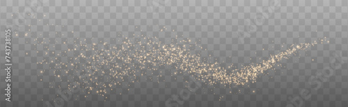Christmas background. Powder dust light PNG. Magic shining gold dust. Fine, shiny dust bokeh particles fall off slightly. Fantastic shimmer effect. Vector illustrator.	