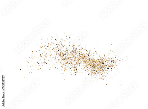 Vector illustration depicting coffee or chocolate powder in motion, creating a dust cloud that splashes on the ground. The background is light and isolated. Format PNG.