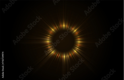 Magical gold, yellow portals on the night scene. Glowing futuristic teleportation tunnel. 
Light circle with rays.  Light portal png. 