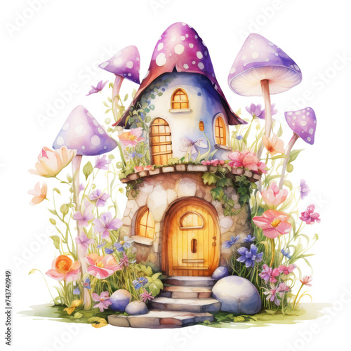 Watercolor Spring Fairy House Clipart