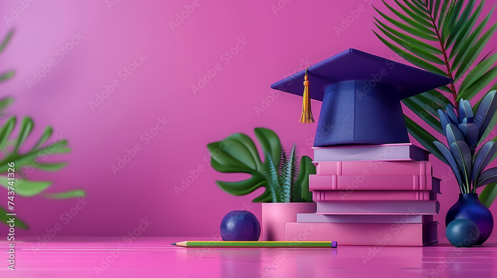 Back to school concept with a modern twist Graduation cap pencil book ...
