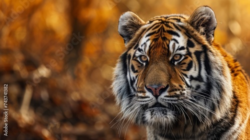 Majestic Tiger Amidst Autumn Foliage Under Golden Sunlight