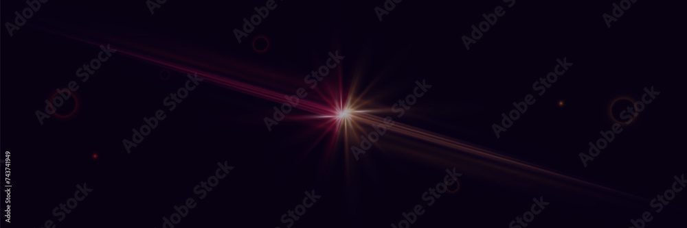 Particles of light and glare. Flash rays and star effect.