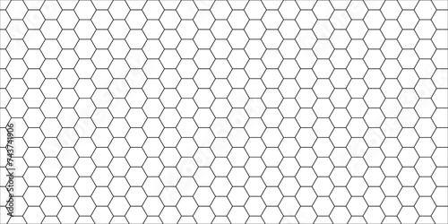 Seamless pattern of the hexagonal netting. Black hexagon grid on white background. Hexagon shape, white, shiny black. hexagon pattern shape. 