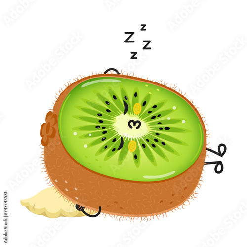 Kiwi fruit sleeping character. Vector hand drawn cartoon kawaii character illustration icon. Isolated on white background. Kiwi fruit sleep character concept